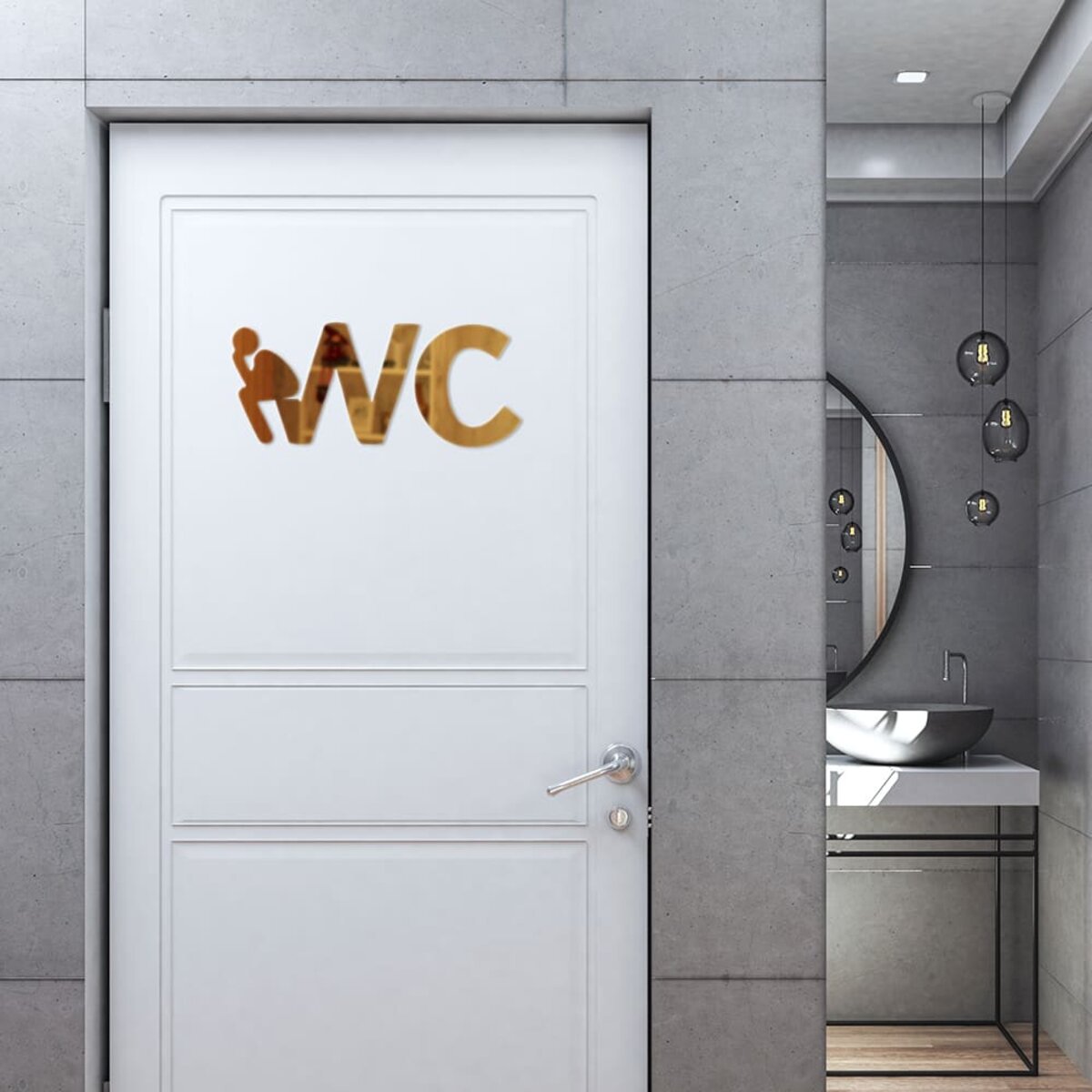 Дзеркальний декор акриловий самоклеючий WC золото, 3шт — фото 5