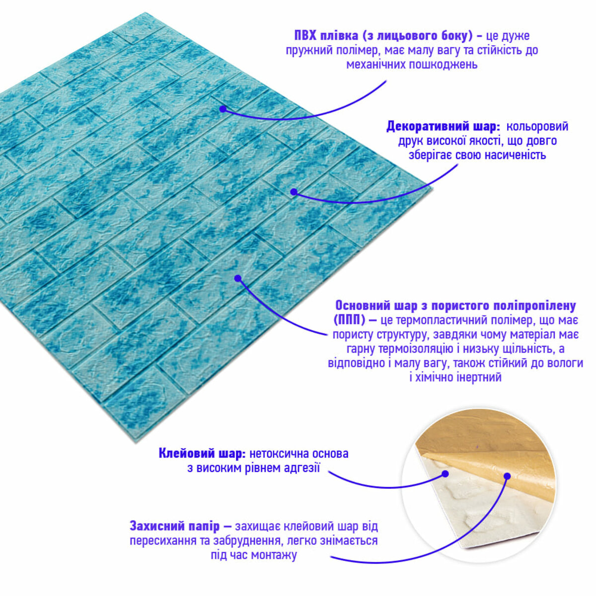 Декоративна 3d панель самоклейка 700х770х5мм мармур блакитний — фото 2