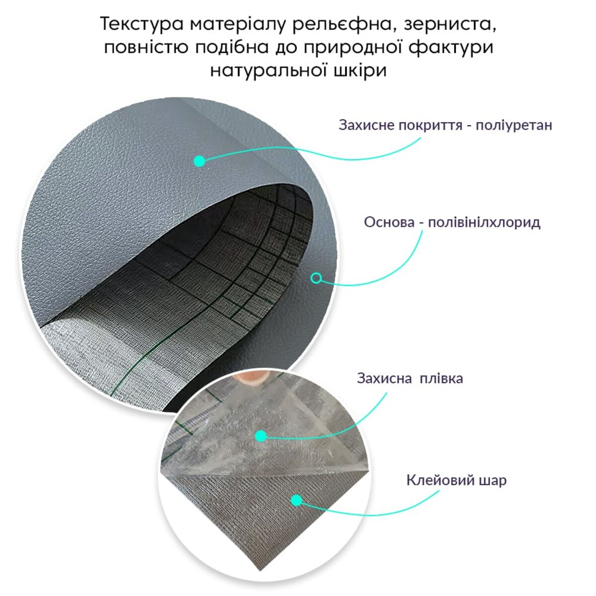 Самоклеюча екошкіра у рулоні 1.37х1м х 0.5мм Темно-сірий — фото 3